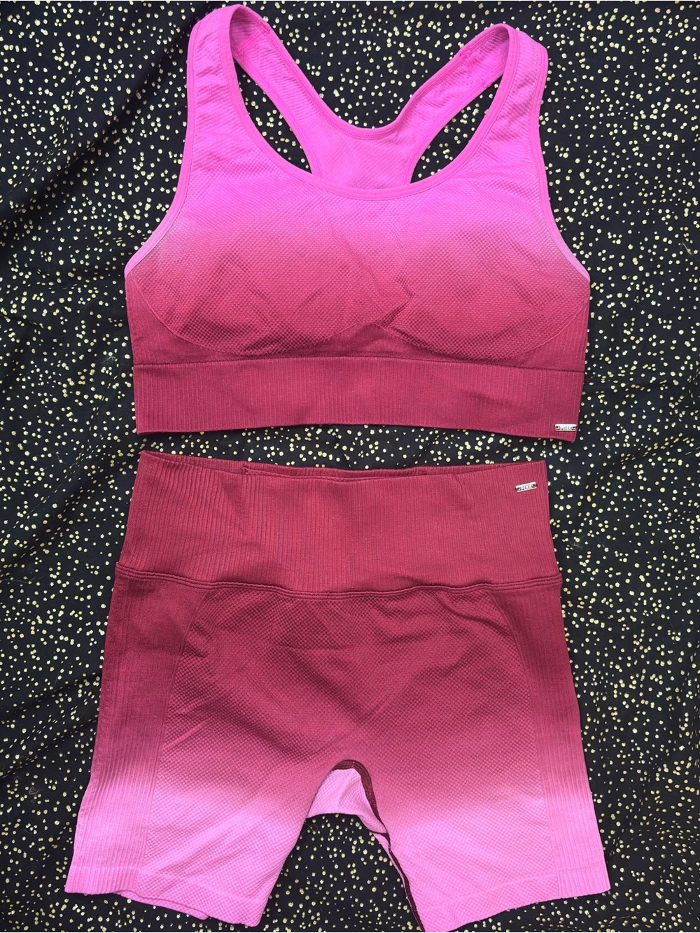 PINK Victoria's Secret Ombre Pink Biker Shorts & Sports Bra Set S M